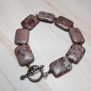 Natural Brown Jasper Crinoid Rectangular Stone Beaded Bracelet